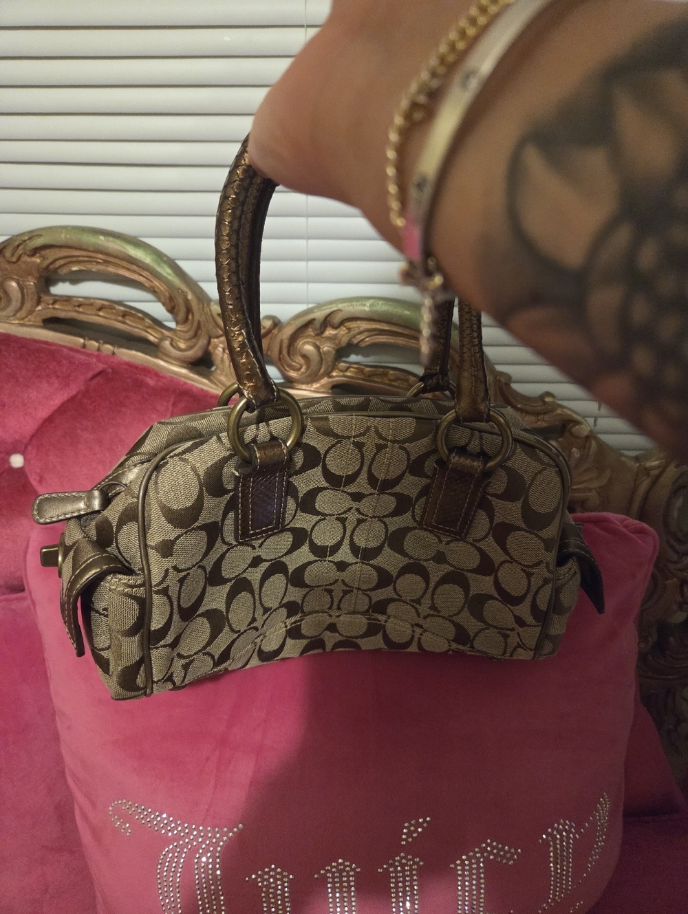 Coach Brown and Gray Patterned Satchel - Picture 3 of 3